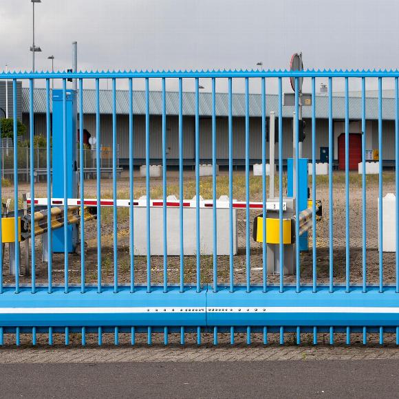Blue external security gate